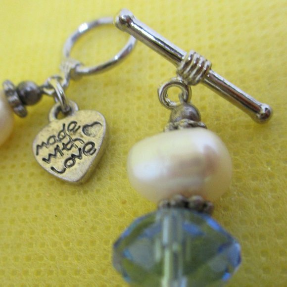 Genuine FRESH WATER PEARL Blue Faceted Crystal Bracelet Large Black Faceted Bead - Picture 13 of 13